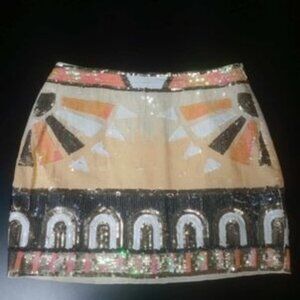 EUC English Rose Aztec Print Sequined Mini Skirt